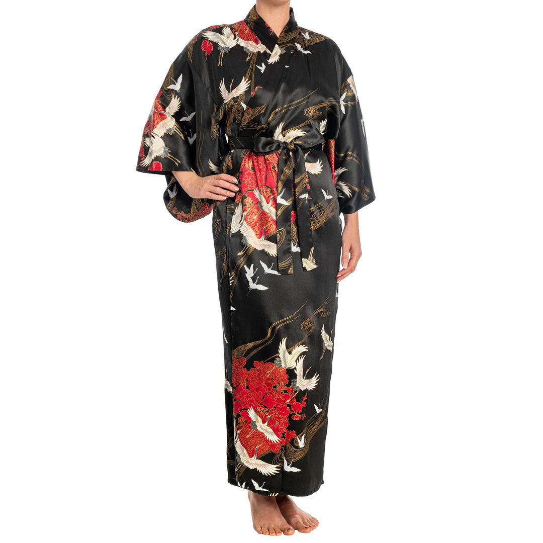 Žeriav -dlhé hodvábne kimono 