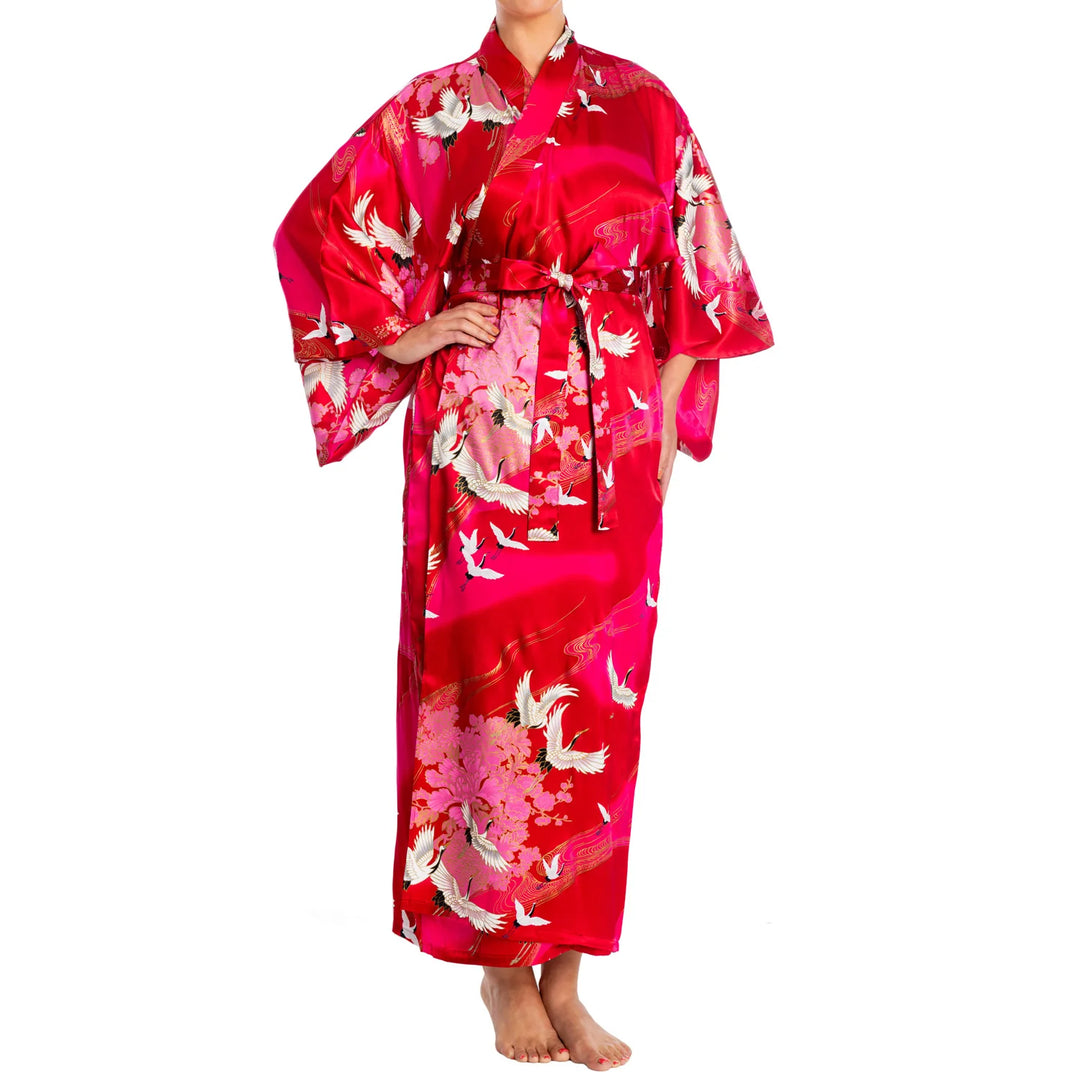Žeriav -dlhé hodvábne kimono 